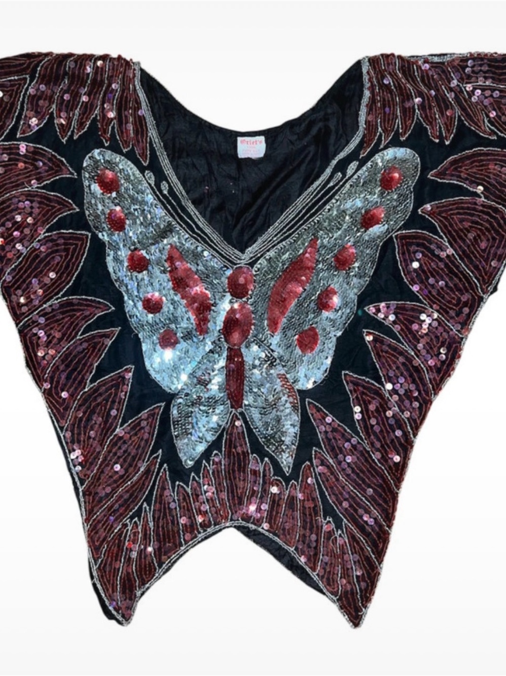 Y2K Orlets Hand Beaded Silk Butterfly Top - 100% Silk - Sequin Butterfly
